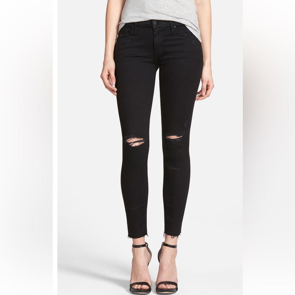 MOTHER Black Ripped Skinny Jeans